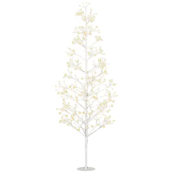 HOMCOM Brad Artificial de Craciun cu 384 Lumini LED Albe si Crengi Pliabile din PP si Otel, O20x180 cm, Alb | Aosom Romania imagine