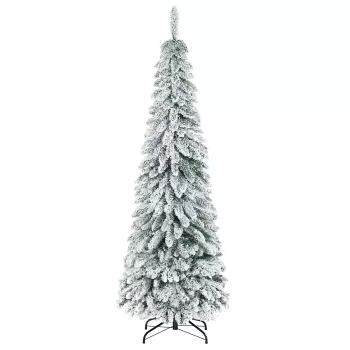 HOMCOM Brad Artificial de Craciun de Sarbatori Inalt de 6 Picioare de Decor Tip Creion cu 523 de Crengute Pline de Zapada, Forma Coborata, Baza din Otel imagine