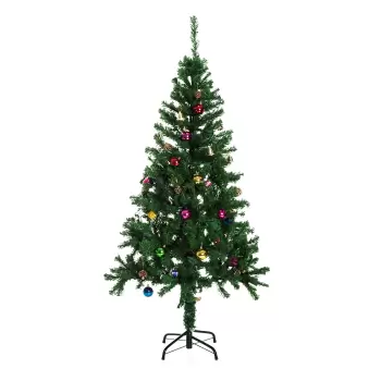 HomCom Brad de Craciun 180 cm cu Globuri si Decoratiuni din PVC, Fier imagine