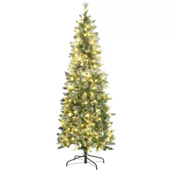 HOMCOM Brad de Craciun 180cm Artificial cu 240 Lumini LED si 618 Ramuri, Brad Acoperit cu Zapada Inalt si Ingust cu Postament din Otel imagine