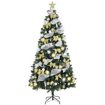HOMCOM Brad de Craciun 230 cm cu 250 LED 1136 Ramuri 8 Moduri Globuri Panglici si Funde Telecomanda si Baza Pliabila Verde | Aosom Romania imagine