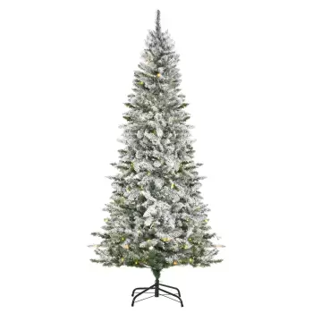 HOMCOM Brad de Craciun artificial cu zapada cu 250 lumini LED colorate, 829 ramuri si baza pliabila, ?112x210cm, verde imagine