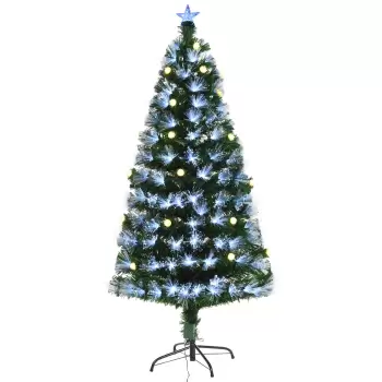 HOMCOM Brad de Craciun artificial de 120 cm, cu 130 de ramuri cu lumina LED cu fibra optica, baza pliabila detasabila, verde imagine