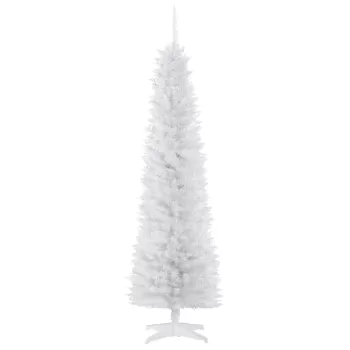 HOMCOM Brad de Craciun artificial din PVC cu 390 ramuri si baza din plastic, design inalt si ingust, ?55x180cm, alb | AOSOM RO imagine