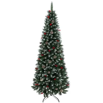 HOMCOM Brad de Craciun Creion Nins 210 cm cu 818 Crengi Bobite Rosii Conuri Baza Metalica Pliabila Deschidere Automata Verde | Aosom Romania imagine