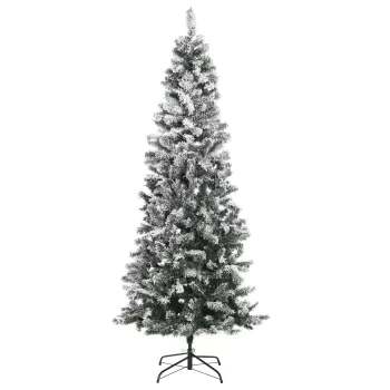 HOMCOM Brad de Craciun de 210cm Pin artificial acoperit cu plus alb cu 631 ramuri, baza pliabila detasabila imagine