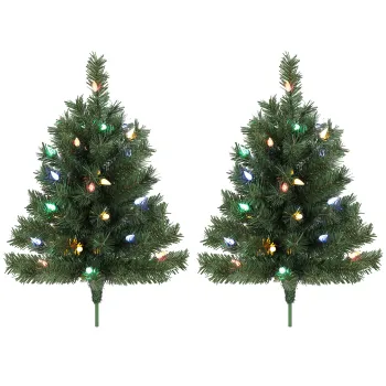 HOMCOM Brad de Craciun iluminat 60 cm, set de 2, artificial, cu 60 LED-uri colorate, 130 varfuri de crengute, verde | Aosom Romania imagine