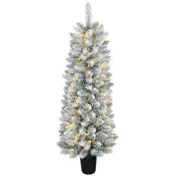 HOMCOM Brad de Craciun Imbracat in Zapada cu 100 LED-uri 120 cm 8 Moduri 180 Ramuri Verde si Alb | Aosom Romania imagine