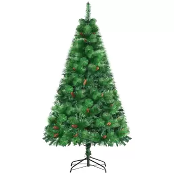 HOMCOM Brad de Craciun impodobit si ignifug pentru interior cu 782 de ramuri si baza metalica, din PE si PVC, ?116x180 cm, verde | AOSOM RO imagine