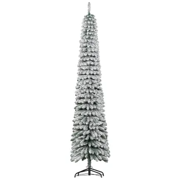 HOMCOM Brad de Craciun Ingust Impodobit cu Zapada 240 cm cu 603 Crengi si Suport Metalic Pliabil pentru Living Interior Verde | Aosom Romania imagine