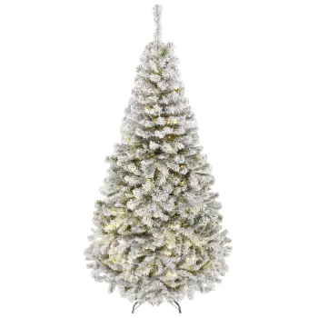 HOMCOM Brad de Craciun inzapezit cu 240 de LED-uri alb cald 200 cm 850 varfuri ignifuge rabatabile baza metalica pliabila | Aosom Romania imagine