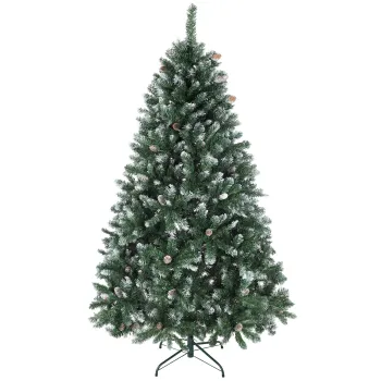 HOMCOM Brad de Craciun Inzapezit Inalt 180 cm cu 910 Ramuri, Brad Artificial de Interior cu Conuri Decorative, Baza Metalica Pliabila, Verde | Aosom Romania imagine