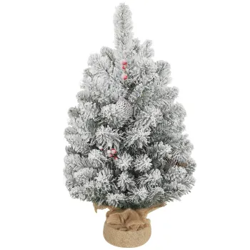 HOMCOM Brad de Craciun Mic Inalt de 61 cm cu 72 de Ramuri Inzapezite, Conuri si Boabe Rosii, Verde | Aosom Romania imagine