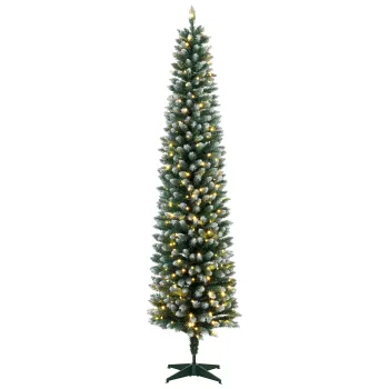 HOMCOM Brad de Craciun Subtire Inzapezit cu 170 LED-uri Bicolor 180 cm 351 Ramuri Ignifuge 11 Moduri Telecomanda Verde | Aosom Romania imagine