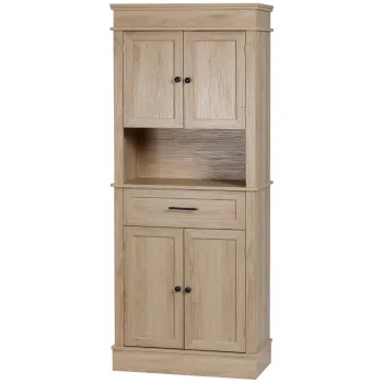 HOMCOM Bucatarie cu finisaj de stejar deschis, bufet de bucatarie cu rafturi ajustabile, sertar si nisa, pentru sala de mese, living, 74 x 39,5 x 183 cm, stejar deschis | Aosom Romania imagine