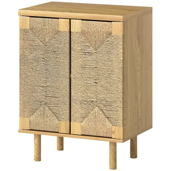 HOMCOM Bufet boem cu 2 usi cu sfoara impletita manual, raft reglabil, deschidere prin apasare, stejar, 60x40x78 cm | Aosom Romania imagine