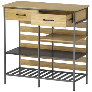 HOMCOM Bufet bucatarie, corp de depozitare cu 2 sertare si 3 rafturi deschise, 90 x 40 x 91 cm, lemn natural si negru | Aosom Romania imagine