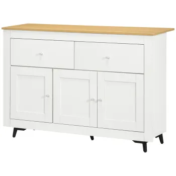 HOMCOM Bufet bucatarie cu 2 sertare, 3 usi si raft reglabil, pentru bucatarie, sufragerie, living, 117 x 35 x 80 cm, alb | Aosom Romania imagine