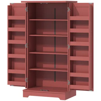 HOMCOM Bufet bucatarie, dulap de bucatarie, 5 niveluri, cu usi si rafturi reglabile, 60l x 40P x 120H cm, aspect lemn, rosu | Aosom Romania imagine