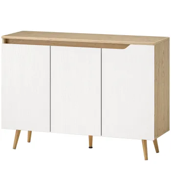 HOMCOM Bufet Bucatarie, Mobilier Bucatarie cu 3 Usi, Rafturi Ajustabile si 5 Picioare din Lemn de Cauciuc, Stil Modern, Bufet pentru Living, Sufragerie, Sala de Masa, Alb si Stejar | Aosom Romania imagine