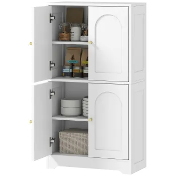 HOMCOM Bufet bucatarie, mobilier de bucatarie depozitare cu 4 usi curbate si 2 rafturi reglabile, 60 x 30 x 110 cm, alb | Aosom Romania imagine