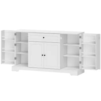 HOMCOM Bufet bucatarie, mobilier de depozitare cu sertar, 4 usi cu inchidere silentioasa, rack-uri pe usa si rafturi reglabile, alb | Aosom Romania imagine