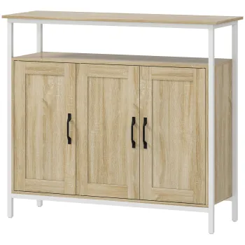 HOMCOM Bufet, corp de depozitare cu 3 usi, compartiment deschis si 4 rafturi reglabile, 100 x 35 x 88 cm, lemn natural | Aosom Romania imagine