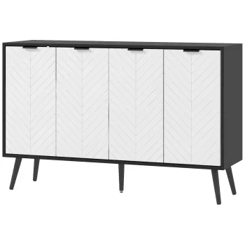 HOMCOM Bufet cu 4 usi Bufet pentru living Rafturi reglabile Picioare din lemn pentru bucatarie Alb si Negru 120x35x77,4 cm | Aosom Romania imagine