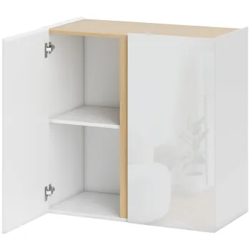 HOMCOM Bufet cu finisaj lucios, mobilier de depozitare cu 2 usi cu inchidere amortizata si raft reglabil, 80x40x80cm, alb | Aosom Romania imagine