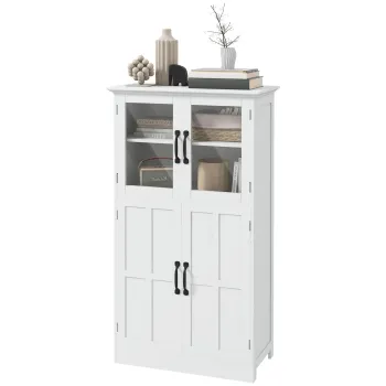 HOMCOM Bufet de bucatarie aragaz cu depozitare multi-rang, 2 dulapuri, usi din sticla, 4 rafturi din lemn alb | Aosom Romania imagine
