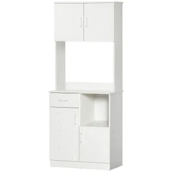 HOMCOM Bufet de bucatarie armoire de cuisine multi-depozitare 4 usi 1 sertar raft + mare blat 71 x 41 x 178 cm MDF alb | Aosom Romania imagine