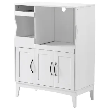 HOMCOM Bufet de Bucatarie cu 2 Dulapuri, Sertar si Rafturi Extensibile pentru Cuptor cu Microunde, 84x39x109 cm, Alb | Aosom Romania imagine