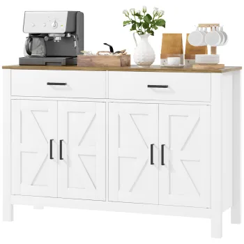 HOMCOM Bufet de Bucatarie cu 2 Sertare si 2 Dulapuri, 120x39,3x82,5 cm, Alb | Aosom Romania imagine