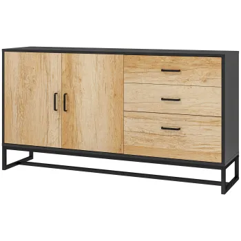 HOMCOM Bufet de Bucatarie cu 3 Sertare si un Dulapior cu 2 Usi cu Inchidere Lina, 140x35x75 cm, Lemn Natural | Aosom Romania imagine