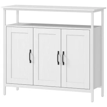 HOMCOM Bufet de Bucatarie cu Raft Deschis si 2 Dulapuri, Mobilier de Bucatarie cu Rafturi Ajustabile din Lemn, Bufet pentru Hol, Sufragerie si Sala de Mese, 100x35x88 cm, Alb | Aosom Romania imagine