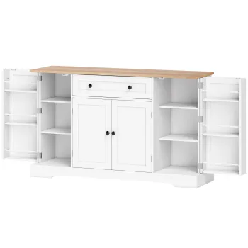 HOMCOM Bufet de bucatarie cu sertar rafturi pe usi rafturi reglabile bar pentru cafea 138x40x83,5 cm Alb | Aosom Romania imagine