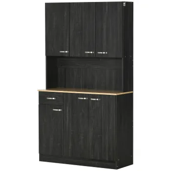 HOMCOM Bufet de Bucatarie cu Sertar si Blat, Usi si Rafturi Reglabile, 101x39x180 cm, Negru | Aosom Romania imagine