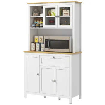 HOMCOM Bufet de Bucatarie cu Sertare, Rafturi Deschise si Rafturi Reglabile din Lemn MDF, 100x40x180 cm, Alb | Aosom Romania imagine