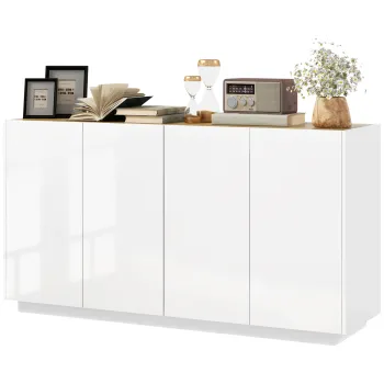 HOMCOM Bufet de Bucatarie cu Usi Amortizate si Rafturi Reglabile, pentru Sufragerie sau Living, 140x40x75 cm, Alb Lucios | Aosom Romania imagine
