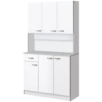 HOMCOM Bufet de bucatarie dulap de bucatarie contemporan depozitare multipla 6 usi 1 sertar + blat mare | Aosom Romania imagine