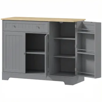 HOMCOM Bufet de bucatarie Dulap de bucatarie cu 3 rafturi pe usa Sertar Rafturi reglabile pentru dining 105x40x83 cm Gri | Aosom Romania imagine