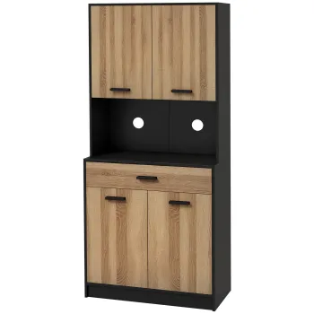 HOMCOM Bufet de bucatarie Dulap de depozitare, 2 dulapuri 4 usi 1 sertar, pasaje pentru cabluri 80L x 40P x 180H cm | Aosom Romania imagine