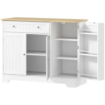 HOMCOM Bufet de bucatarie, mobilier de depozitare cu 3 usi, sertar, rafturi pe usa si raft reglabil, 105x40x83cm, alb | Aosom Romania imagine