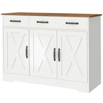 HOMCOM Bufet de bucatarie, mobilier de depozitare cu 3 usi tip hambar, 2 sertare si rafturi reglabile, 108 x 40 x 81 cm, alb | Aosom Romania imagine