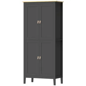 HOMCOM Bufet de bucatarie, mobilier de depozitare inalt cu LED reglabil si senzor de miscare, 80 x 40 x 176,5 cm, negru | Aosom Romania imagine