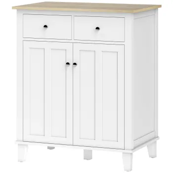 HOMCOM Bufet de bucatarie mobilier de depozitare pentru dormitor, salon birou cu 2 usi 2 sertare 76 x 48 x 91 cm alb | Aosom Romania imagine