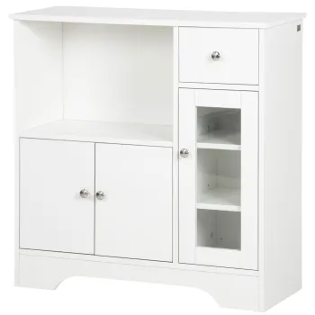 HOMCOM Bufet de bucatarie modern cu usa din sticla, sertar, spatiu mare si rafturi reglabile 80 x 30 x 82 cm alb | Aosom Romania imagine