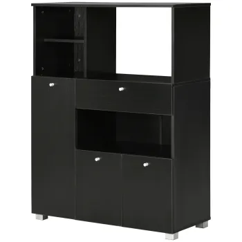 HOMCOM Bufet de Bucatarie pentru Cuptor cu Microunde, Mobilier cu Dulapuri, Rafturi si Sertar, 90x40x120 cm, Negru | Aosom Romania imagine