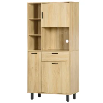 HOMCOM Bufet de bucatarie sifonier de bucatarie cu multi-stocare, cu un sertar, 3 dulapuri, 4 nise si pas-cabluri inaltime 166 cm | Aosom Romania imagine