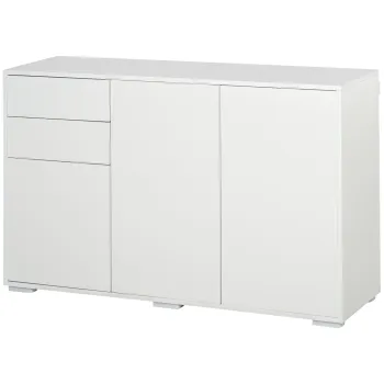 HOMCOM Bufet de depozitare 2 sertare glisante 3 usi polita reglabila panouri aglomerate 117 x 36 x 74 cm alb | Aosom Romania imagine